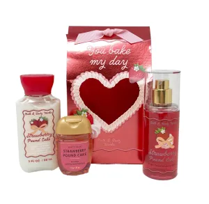 Bath & Body Works Strawberry Pound Cake You Make The World Better Travel Gift Bag Set - Fine Fragrance Mist - Daily Nourishing Body Lotion - Hand Gel - Travel Size