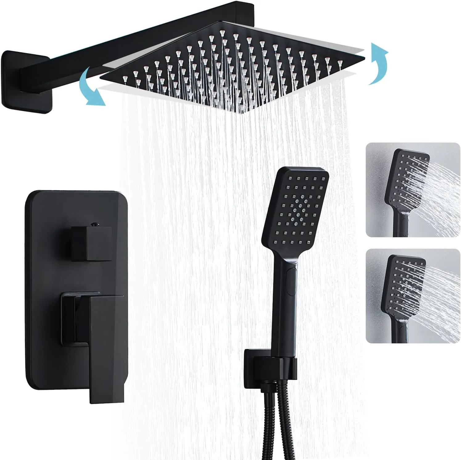 Bathroom Shower System 10 Inch Rain Shower Head and Handheld Wall Mounted, High Pressure Rainfall Dual Shower Combo Set with Valve and trim, Luxury Rain Mixer Brushed Black Shower Faucet