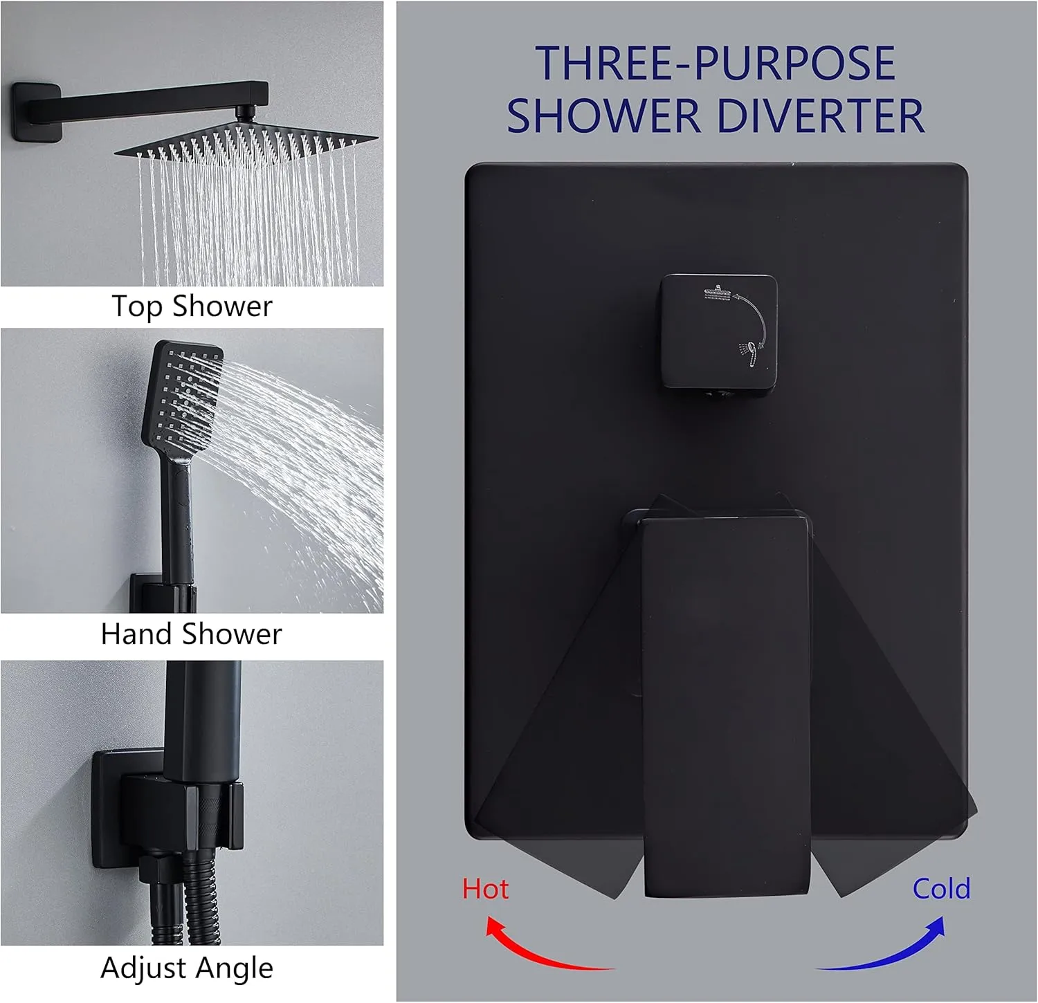 Bathroom Shower System 10 Inch Rain Shower Head and Handheld Wall Mounted, High Pressure Rainfall Dual Shower Combo Set with Valve and trim, Luxury Rain Mixer Brushed Black Shower Faucet