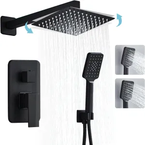 Bathroom Shower System 10 Inch Rain Shower Head and Handheld Wall Mounted, High Pressure Rainfall Dual Shower Combo Set with Valve and trim, Luxury Rain Mixer Brushed Black Shower Faucet