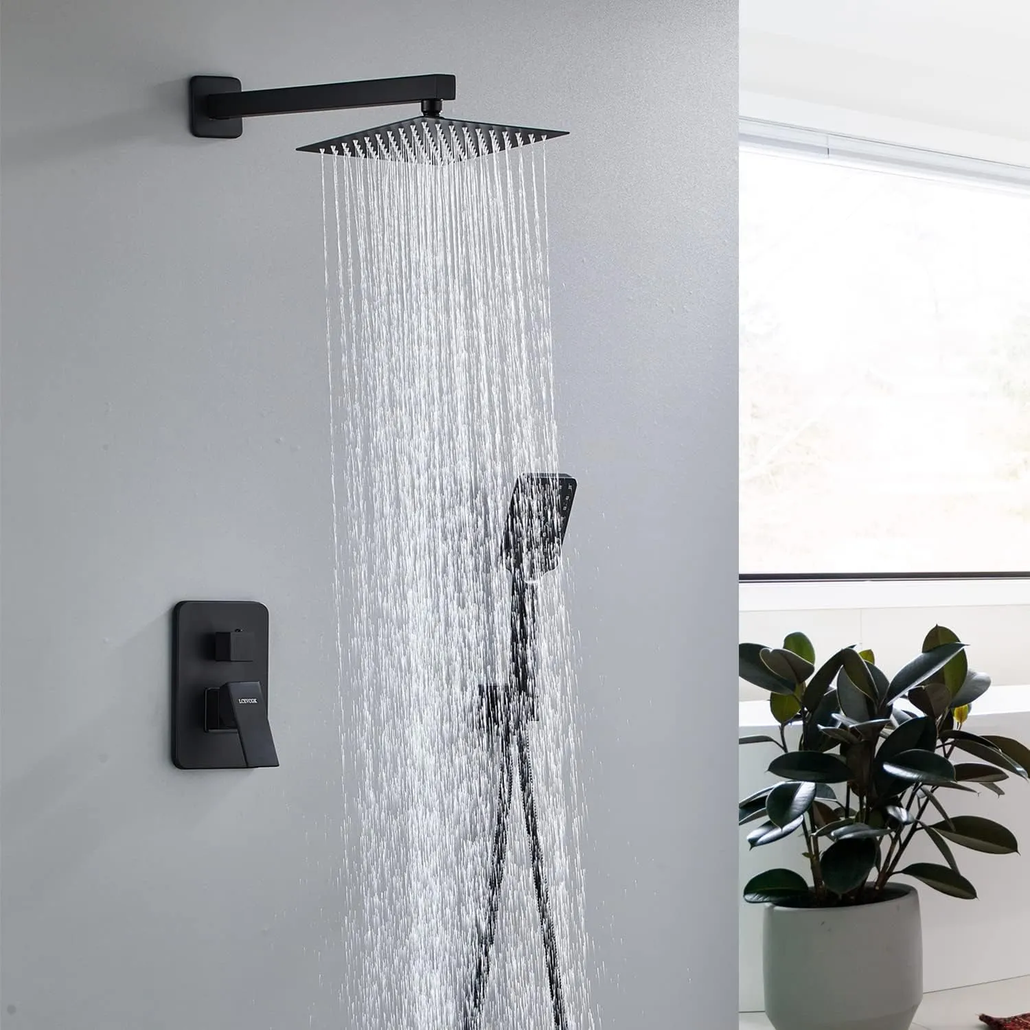 Bathroom Shower System 10 Inch Rain Shower Head and Handheld Wall Mounted, High Pressure Rainfall Dual Shower Combo Set with Valve and trim, Luxury Rain Mixer Brushed Black Shower Faucet