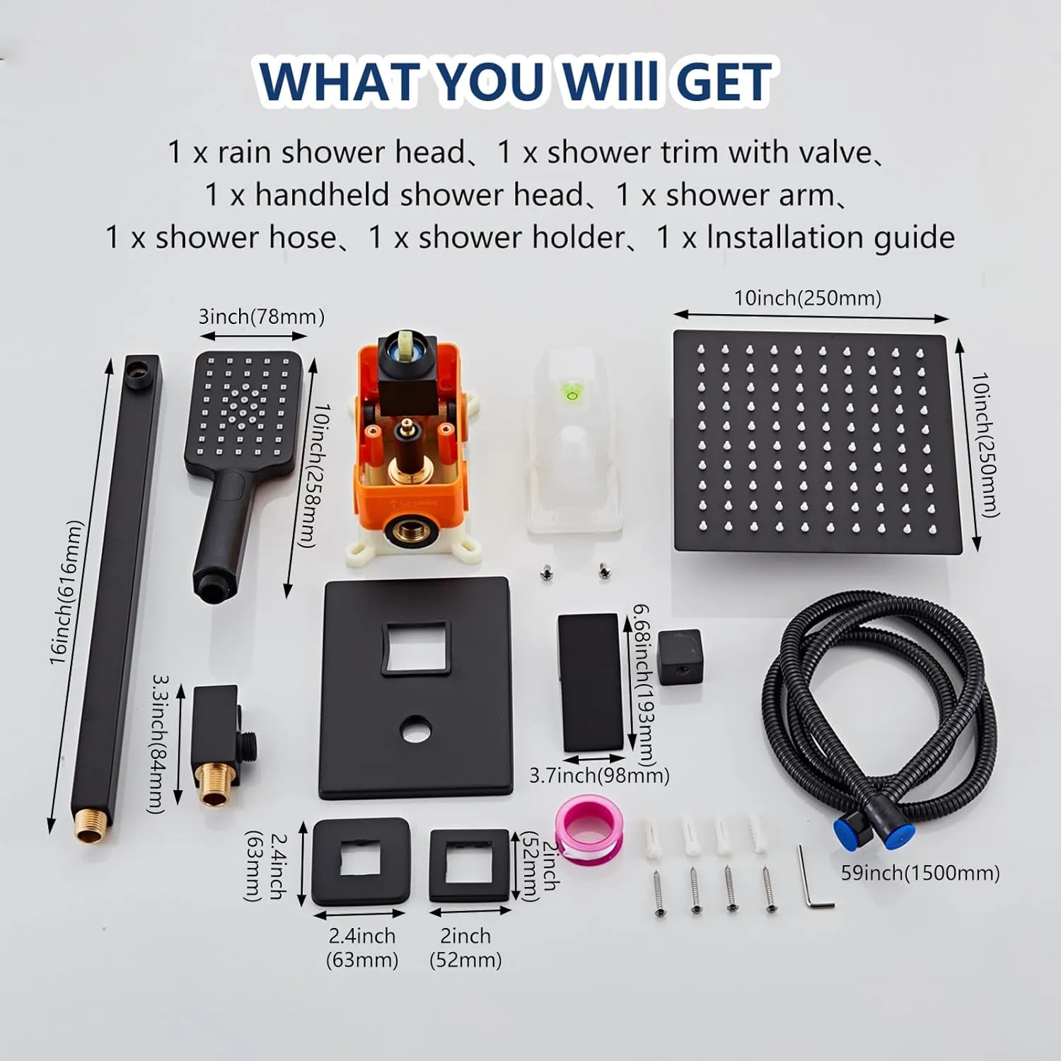 Bathroom Shower System 10 Inch Rain Shower Head and Handheld Wall Mounted, High Pressure Rainfall Dual Shower Combo Set with Valve and trim, Luxury Rain Mixer Brushed Black Shower Faucet