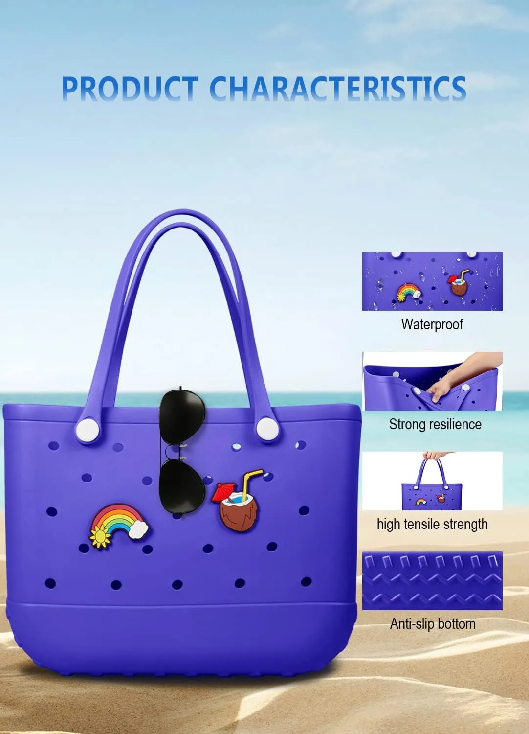 Beach Bag Rubber Tote Bag Waterproof Travel Bags for Women Washable Tote Bag Handbag for Sports Beach Market Pool