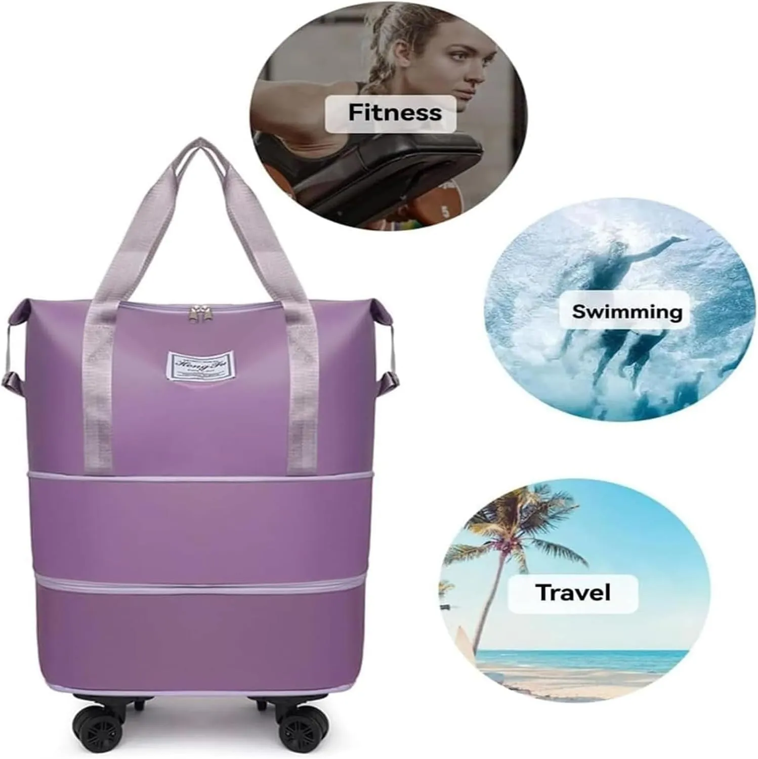 Beente Travel Bag With Wheels, 2025 New Large Capacity Travel Bag - Universal Wheel Removable, Camping, Weekend Trips (Dark Purple)