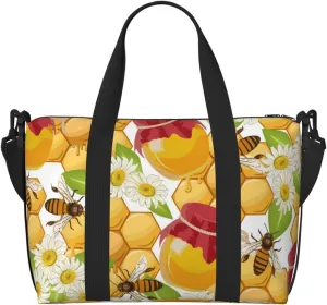 Bees Honeycomb Jars Of Honey Flowers Carry on Luggage Travel Bag Travel Bag for Women Men Large Duffle Bag for Travel Bag for Travel, Business Trips, Work, Gym