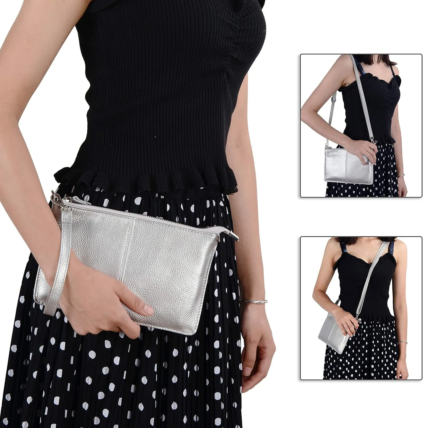 befen Genuine Leather Wristlet Clutch Wallet Purses Small Crossbody Bags for Women with RFID Blocking Card Slots