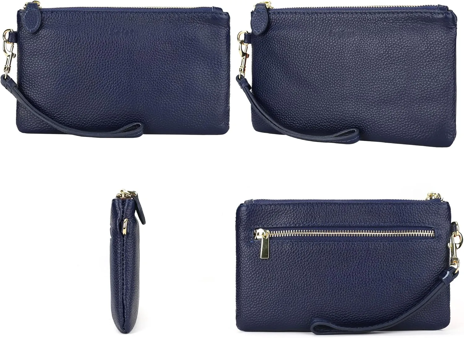 befen Women's Genuine Italian Leather Wristlet Clutch Wallet Purse, Gold Zipper