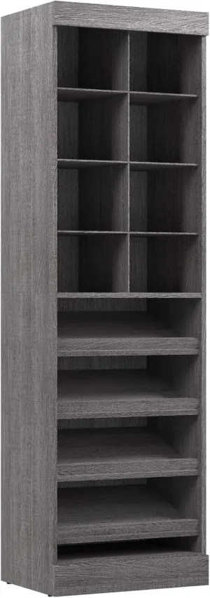 Bestar Shoe Closet Organizer System 25-inch with Cubbies, Narrow Storage Cabinet for Bedroom, Entryway, Pur Collection, Modern, Bark Gray