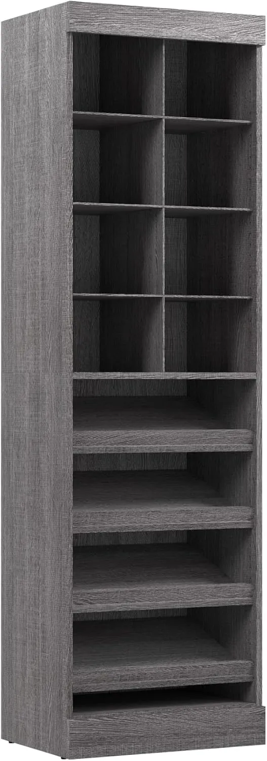Bestar Shoe Closet Organizer System 25-inch with Cubbies, Narrow Storage Cabinet for Bedroom, Entryway, Pur Collection, Modern, Bark Gray