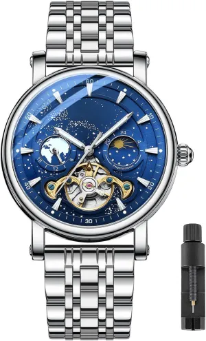 BESTKANG Men’s Watch Automatic Mechanical Watch Business Luminous Watch with Stainless Steel Waterproof Silver Men's Watch