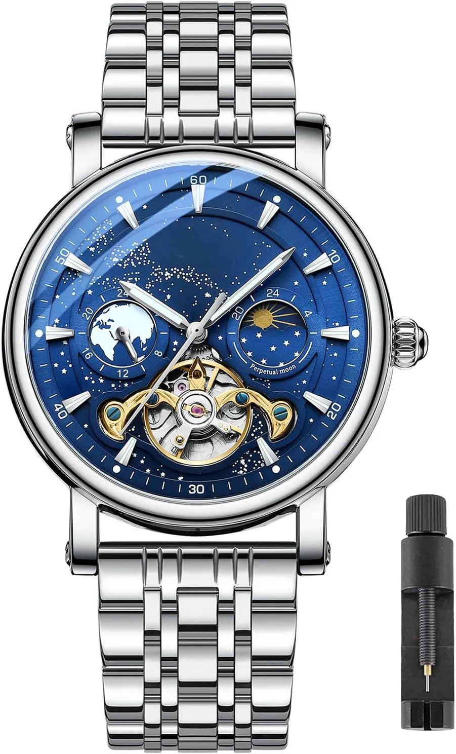 BESTKANG Men’s Watch Automatic Mechanical Watch Business Luminous Watch with Stainless Steel Waterproof Silver Men's Watch