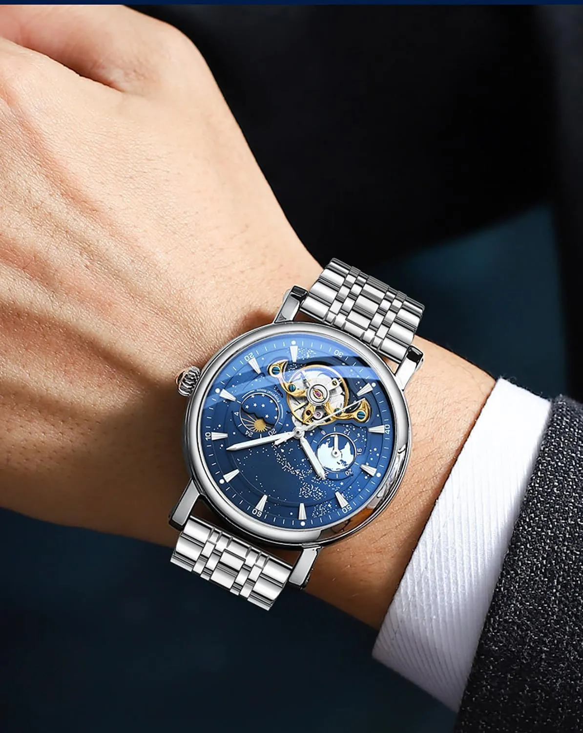 BESTKANG Men’s Watch Automatic Mechanical Watch Business Luminous Watch with Stainless Steel Waterproof Silver Men's Watch