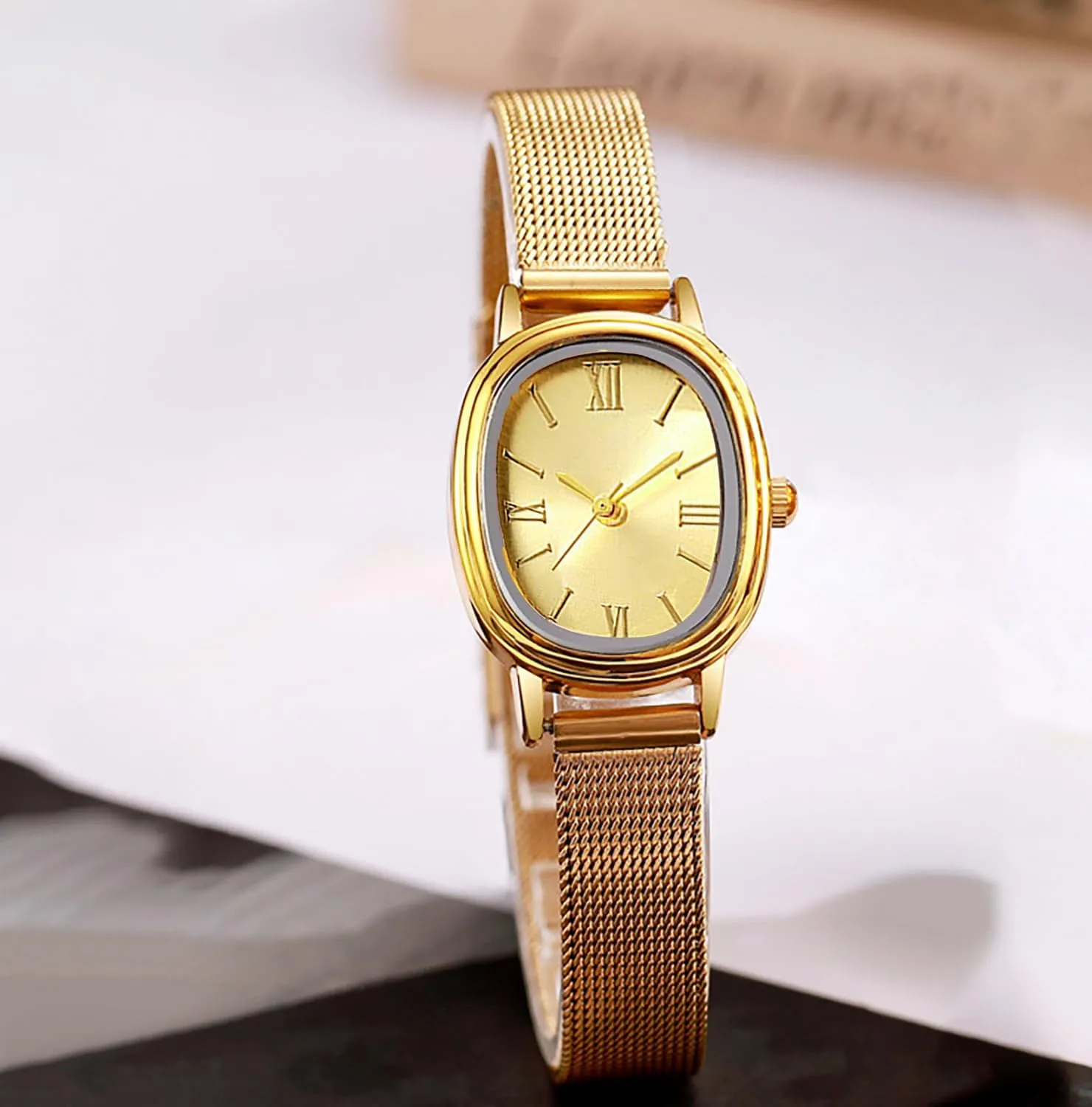 BESTKANG Women Watches Stainless Steel Mesh Strap Waterproof Quartz Wristwatch Fashion Oval Women's Bracelet Watch