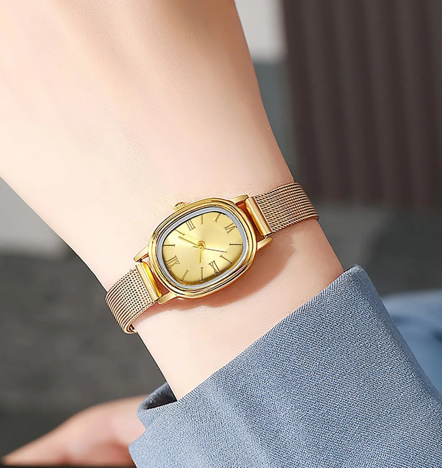 BESTKANG Women Watches Stainless Steel Mesh Strap Waterproof Quartz Wristwatch Fashion Oval Women's Bracelet Watch