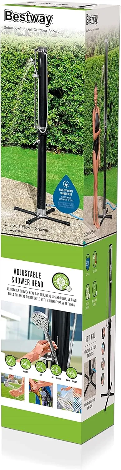 Bestway Flowclear SolarFlow 5 Gal Solar-Heated Outdoor Shower | Portable, Outside Shower Station Fixture | Great for Camping, Pool Area, Beach House