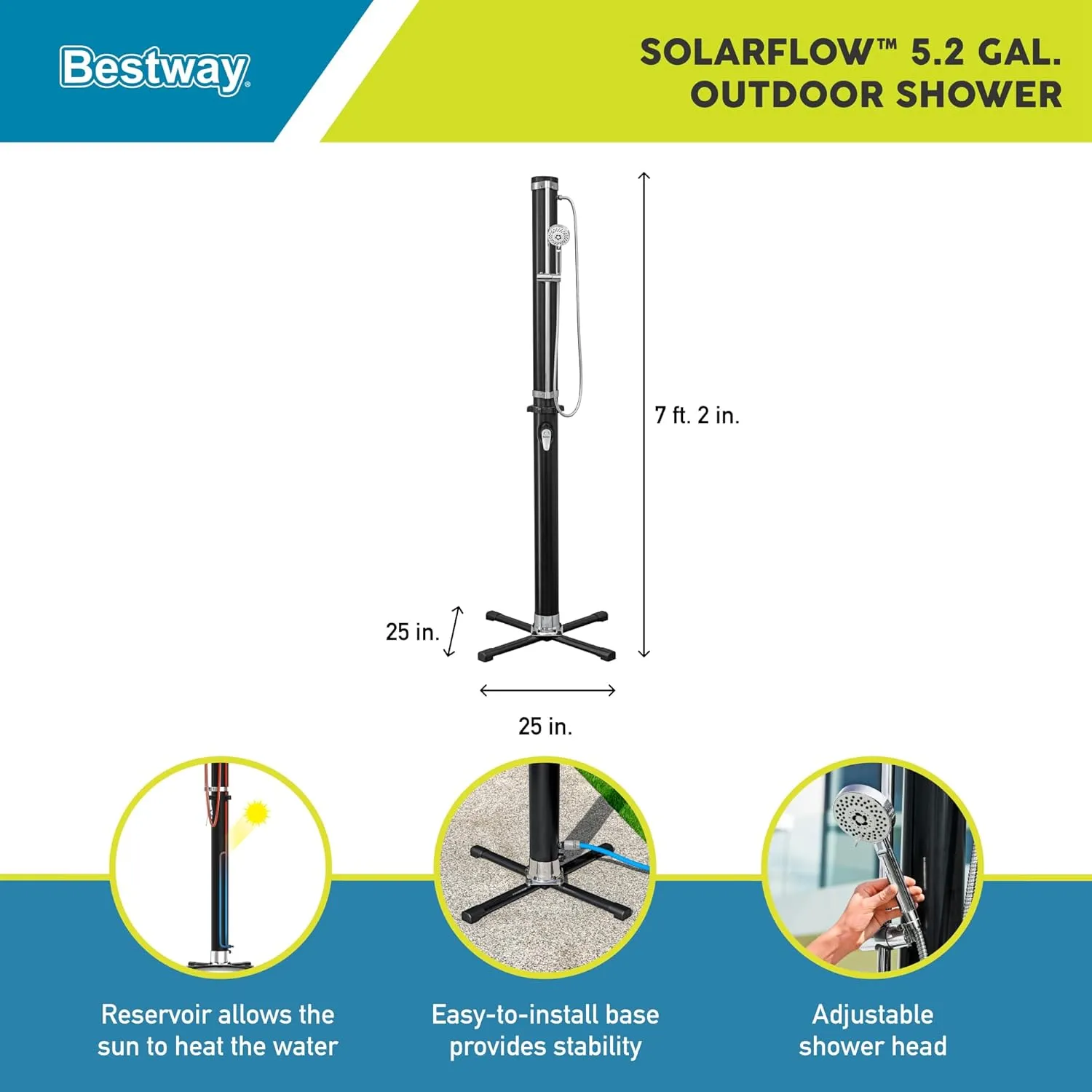 Bestway Flowclear SolarFlow 5 Gal Solar-Heated Outdoor Shower | Portable, Outside Shower Station Fixture | Great for Camping, Pool Area, Beach House