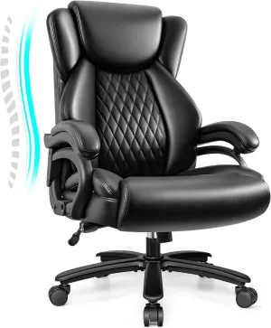 Big and Tall Office Chair 500lbs, Heavy Duty Executive Desk Chair with Adjustable Lumbar Support, Comfy Padded Cushion, Ergonomic PU Leather Home Computer Chair with Extra Wide Seat, Black