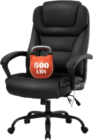 Big and Tall Office Chair 500lbs Wide Seat Ergonomic Desk Chair with Lumbar Support Arms High Back PU Leather Executive Task Computer Chair for Heavy People Women,Black