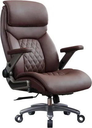 Big and Tall Office Chair with 5D Flip Arms, 600LBS PU Leather Executive Chair, Adjustable Lumbar Support 3'' Double Space Wheel, Managerial Heavy Duty Home Desk Office Chair