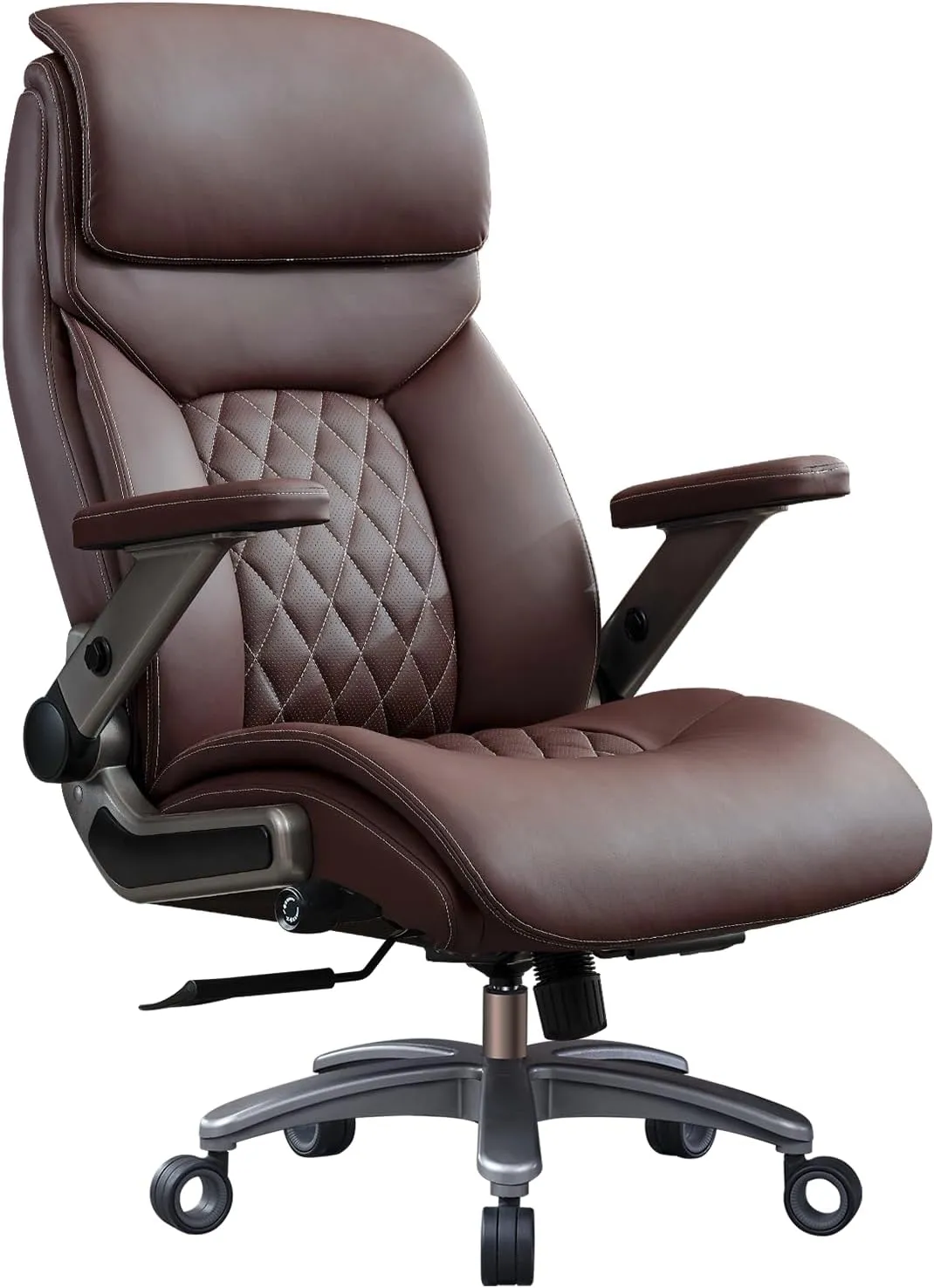 Big and Tall Office Chair with 5D Flip Arms, 600LBS PU Leather Executive Chair, Adjustable Lumbar Support 3'' Double Space Wheel, Managerial Heavy Duty Home Desk Office Chair