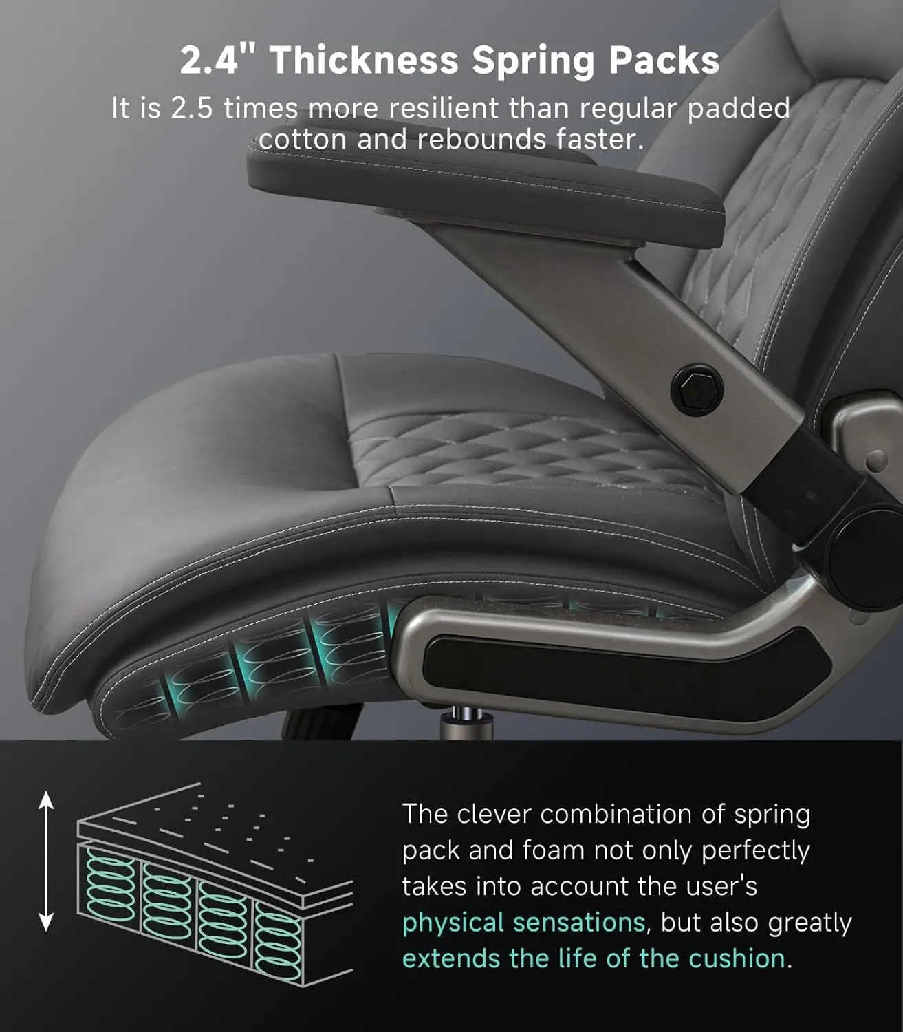 Big and Tall Office Chair with 5D Flip Arms, PU Leather Executive Chair, Managerial Home Desk Chair, Heavy Duty High Back Office Chair