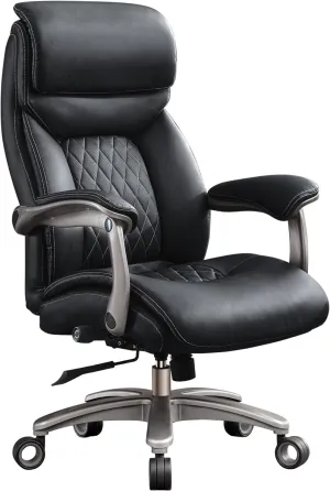 Big and Tall Office Chair with Wide Area Armrest, 600LBS PU Leather Executive Chair, Adjustable Lumbar Support 3'' Double Space Wheel, Managerial Home Desk Heavy Duty Office Chair (Black-A)