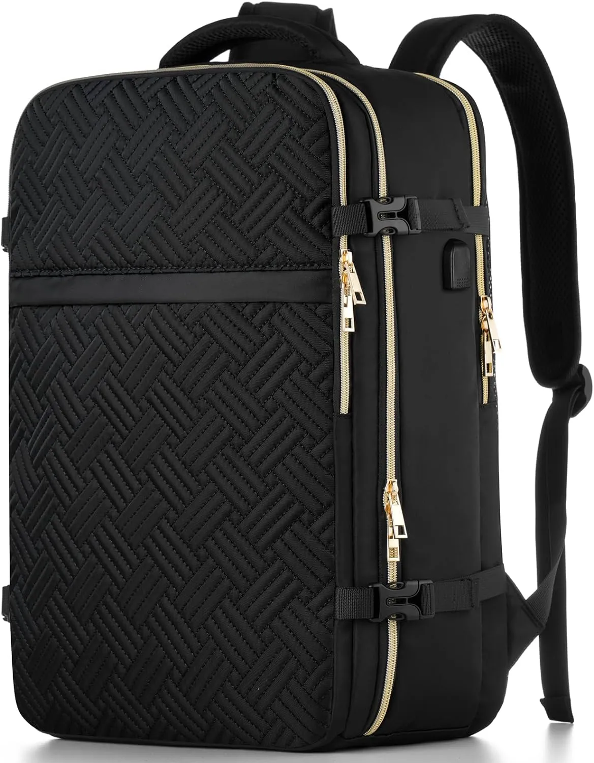Big Size Travel Backpack Women, Flight Approved Carry on Backpack, Water Resistant Anti-Theft Casual Daypack School Bag Fit 17 Inch Laptop with USB Charging Port, Black