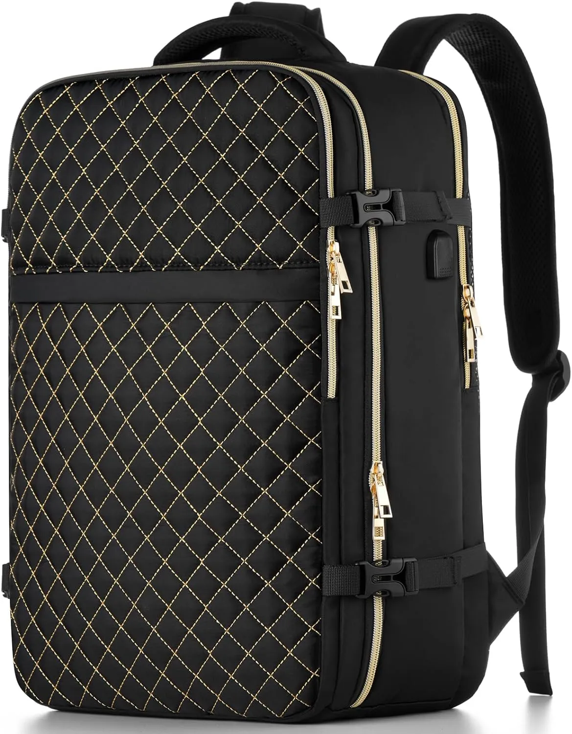 Big Size Travel Backpack Women, Flight Approved Carry on Backpack, Water Resistant Anti-Theft Casual Daypack School Bag Fit 17 Inch Laptop with USB Charging Port, Black