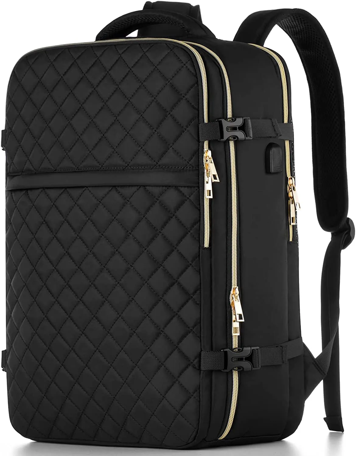 Big Size Travel Backpack Women, Flight Approved Carry on Backpack, Water Resistant Anti-Theft Casual Daypack School Bag Fit 17 Inch Laptop with USB Charging Port, Black