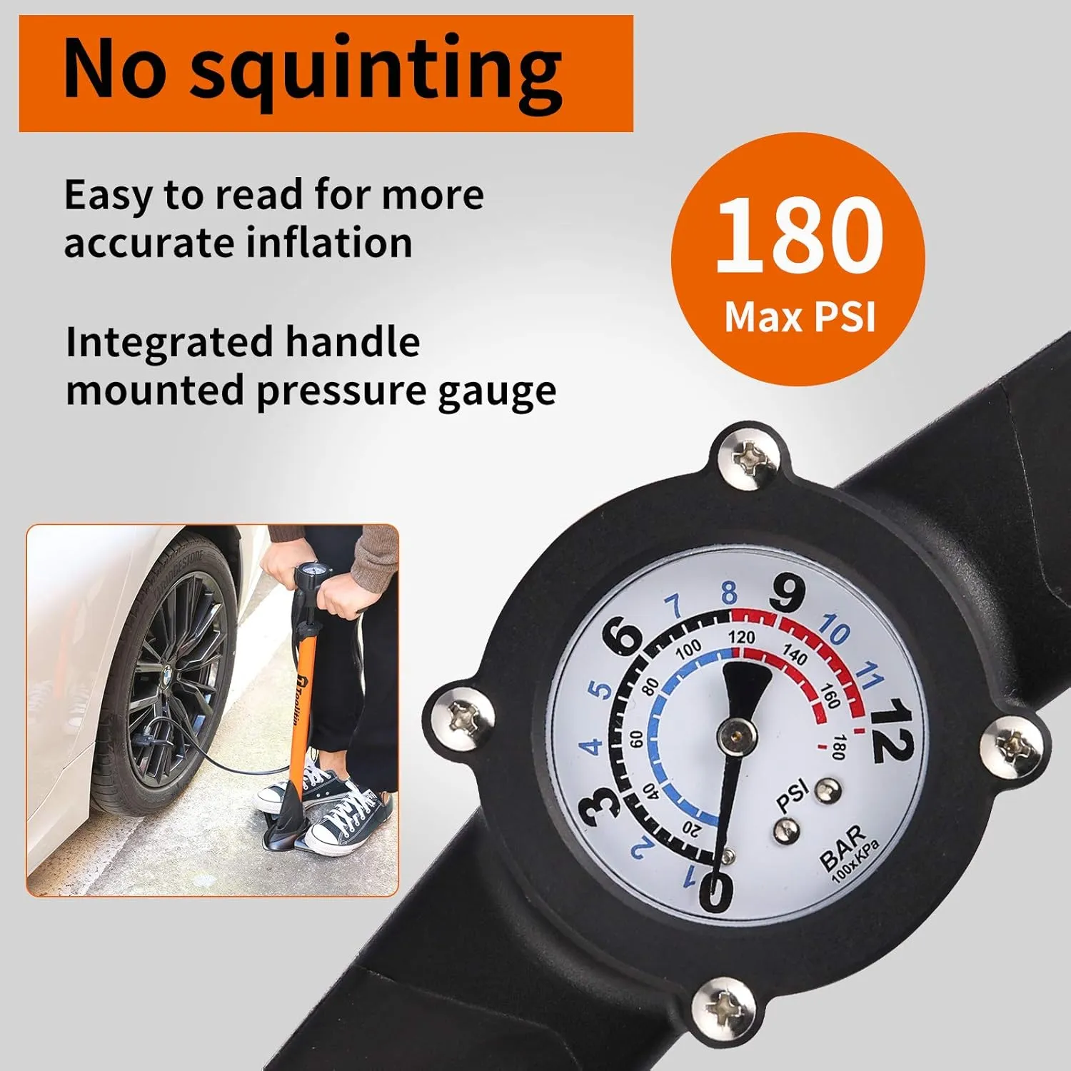 Bike Pump with Gauge,High Pressure,Floor Bicycle Pump Compatible with Presta and Schrader Valve,Bike Tire Pump for Road Bike,MTB,Hybrid,Balls…