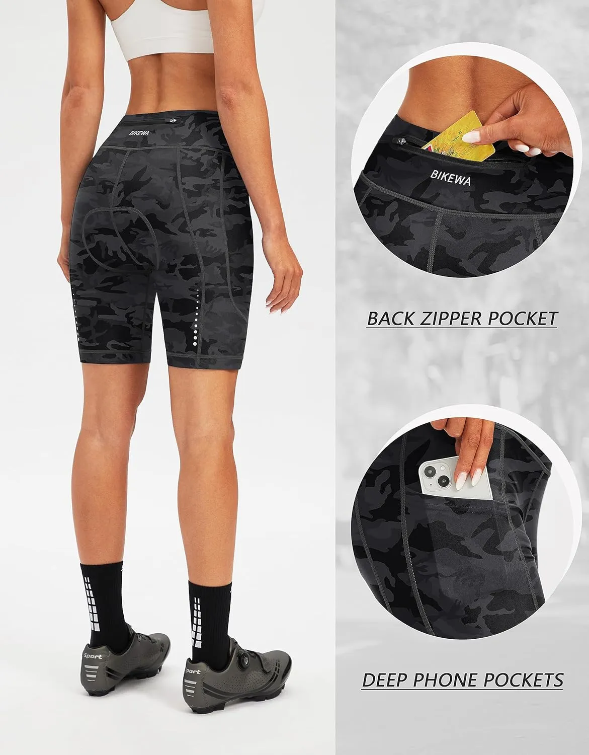 Bikewa Women's 4D Padded Bike Shorts Cycling Riding Road Biking Bicycle Cycle Shorts for Women Zipper Pockets