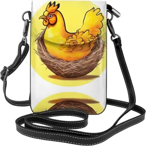 Bird's Nest Golden Chicken Prints Leather Crossbody Flap Phone Bag - Versatile Gift for Women Walking, Camping, Shopping, and Travel