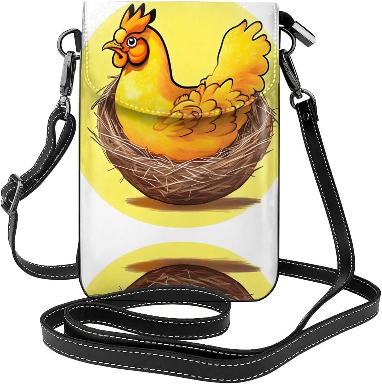Bird's Nest Golden Chicken Prints Leather Crossbody Flap Phone Bag - Versatile Gift for Women Walking, Camping, Shopping, and Travel