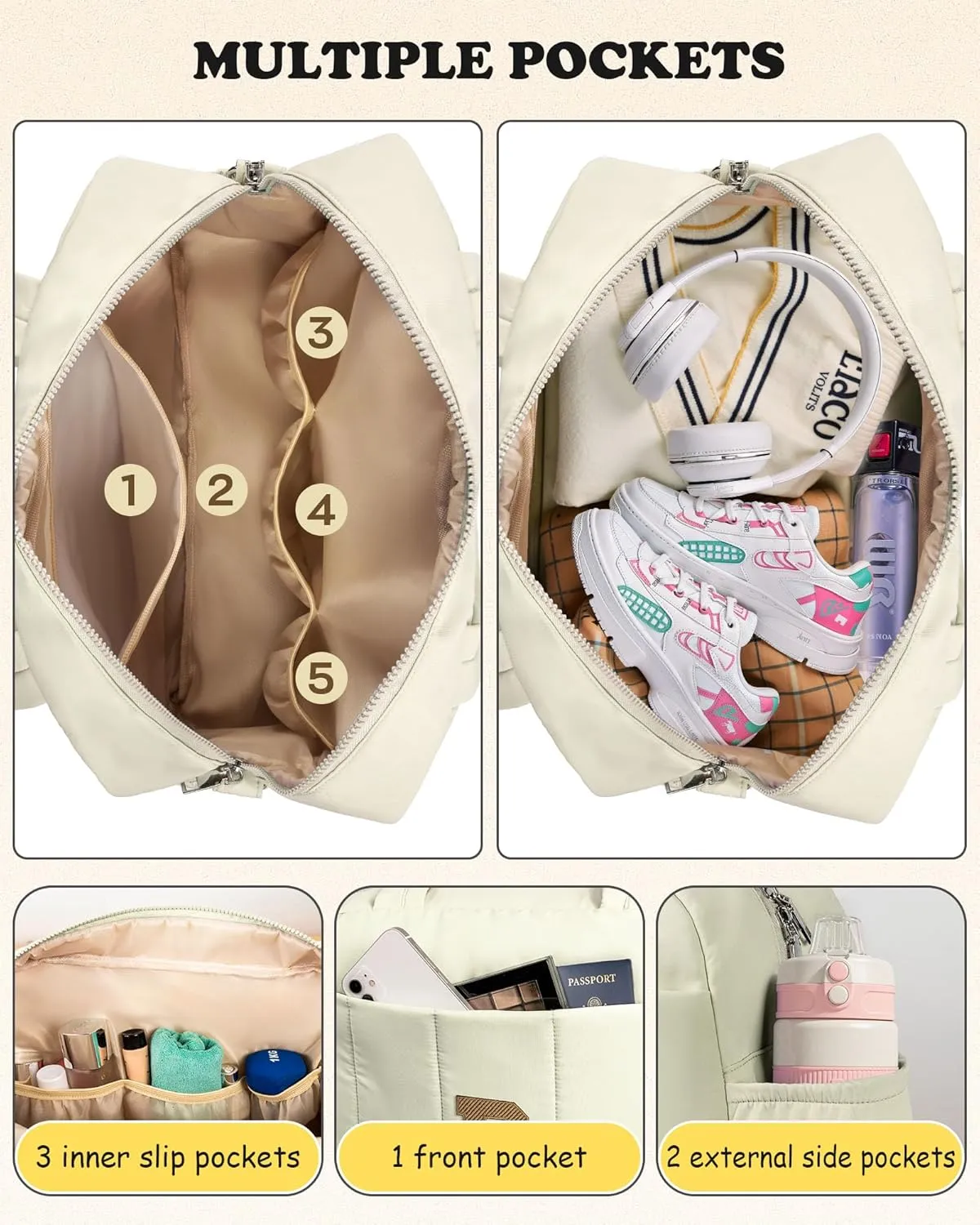 Birthday Gift Ideas for Women, Initial Duffel Bag for Her, Personalized Weekender Bag, Monogram Overnight Bag for Women, Travel Bag with Makeup Bag, Friend Gift Easter Gift (Letter W)