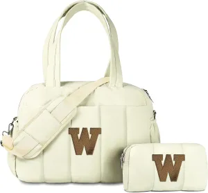 Birthday Gift Ideas for Women, Initial Duffel Bag for Her, Personalized Weekender Bag, Monogram Overnight Bag for Women, Travel Bag with Makeup Bag, Friend Gift Easter Gift (Letter W)