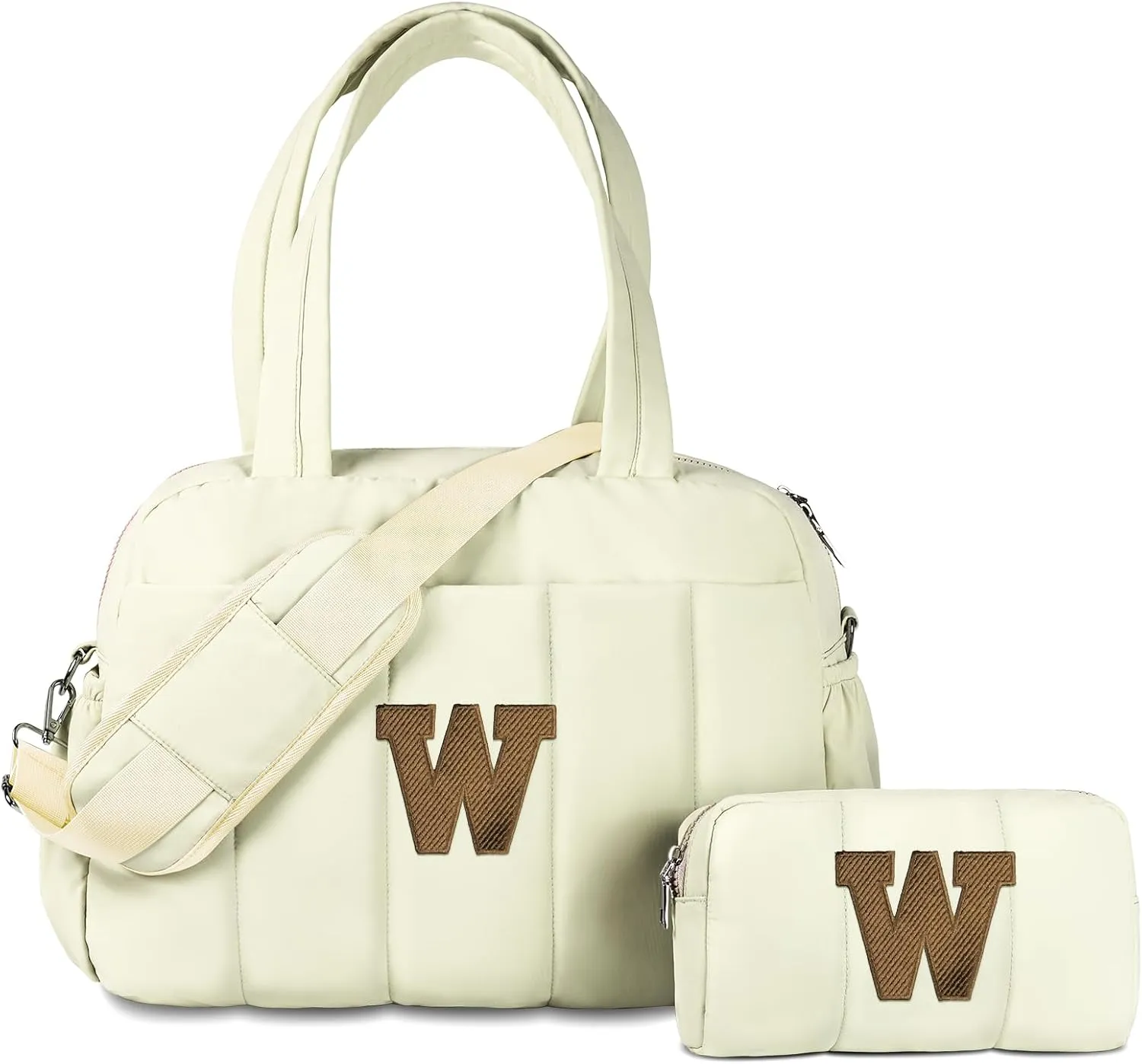 Birthday Gift Ideas for Women, Initial Duffel Bag for Her, Personalized Weekender Bag, Monogram Overnight Bag for Women, Travel Bag with Makeup Bag, Friend Gift Easter Gift (Letter W)