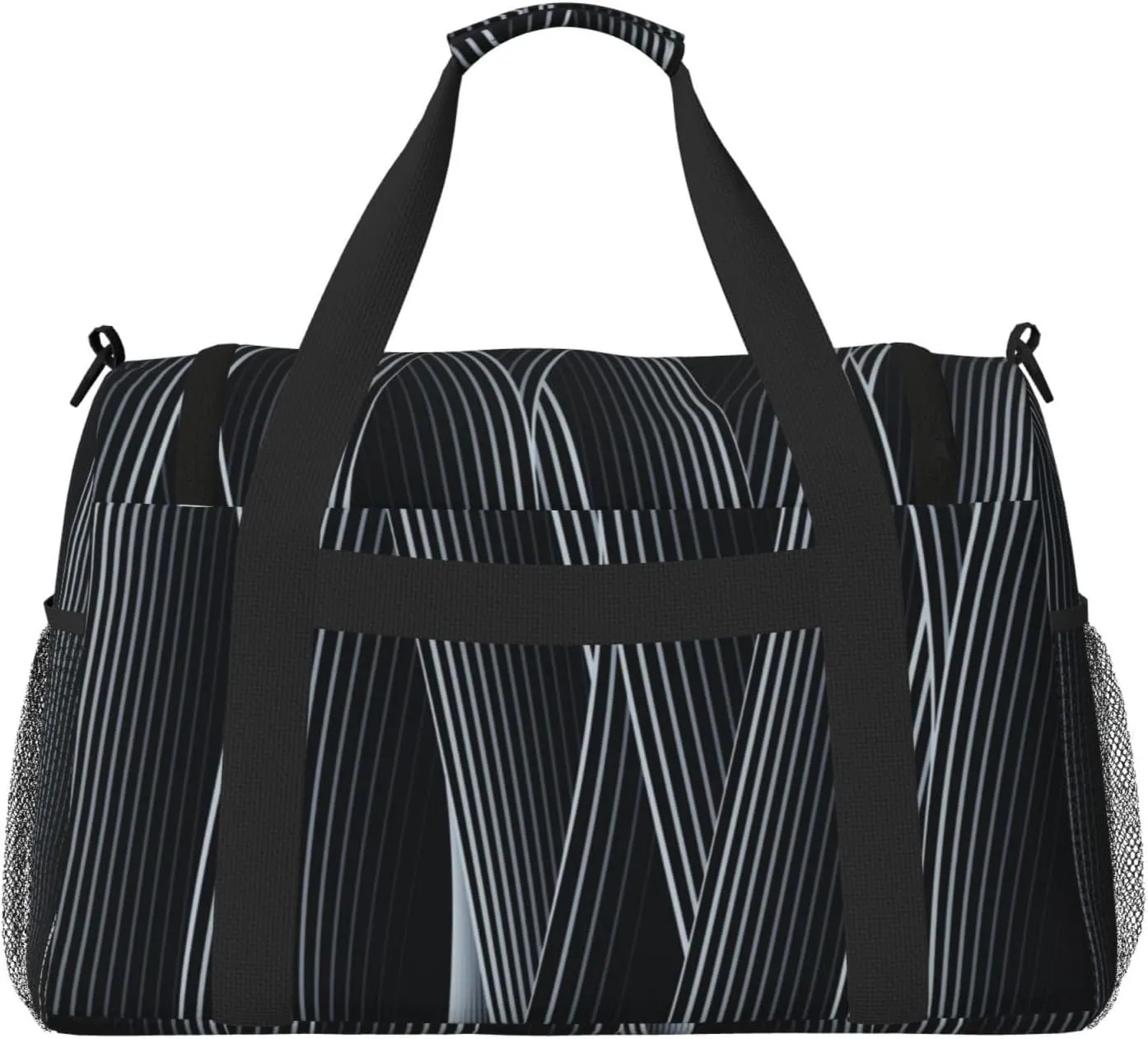Black And White Line Travel Duffel Bag Large Foldable Waterproof Overnight Bag For Beach Swim Bags Pool Sports Gym