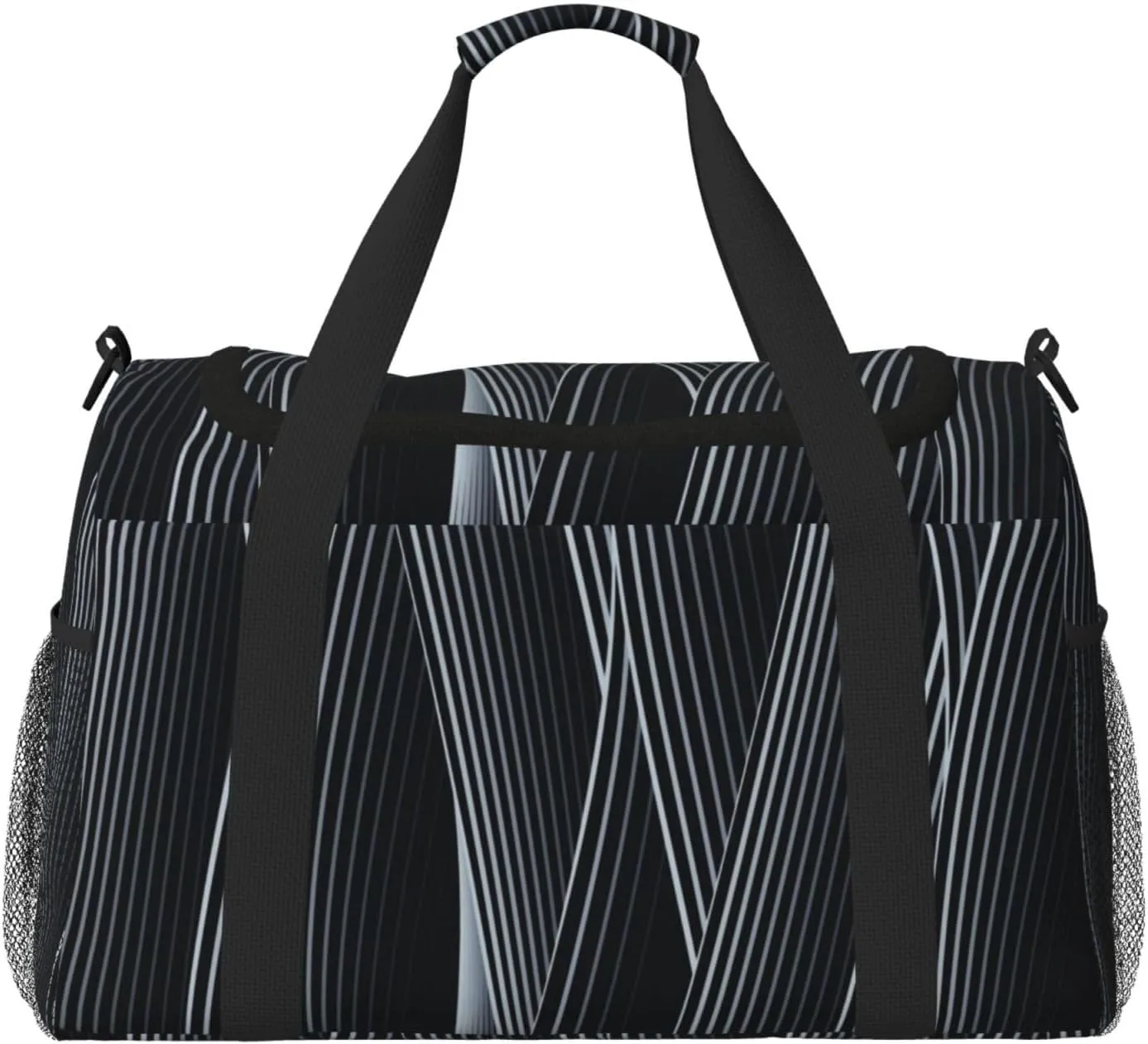 Black And White Line Travel Duffel Bag Large Foldable Waterproof Overnight Bag For Beach Swim Bags Pool Sports Gym