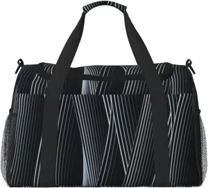 Black And White Line Travel Duffel Bag Large Foldable Waterproof Overnight Bag For Beach Swim Bags Pool Sports Gym