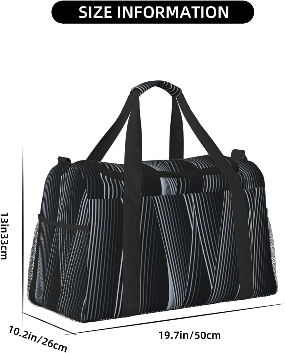 Black And White Line Travel Duffel Bag Large Foldable Waterproof Overnight Bag For Beach Swim Bags Pool Sports Gym