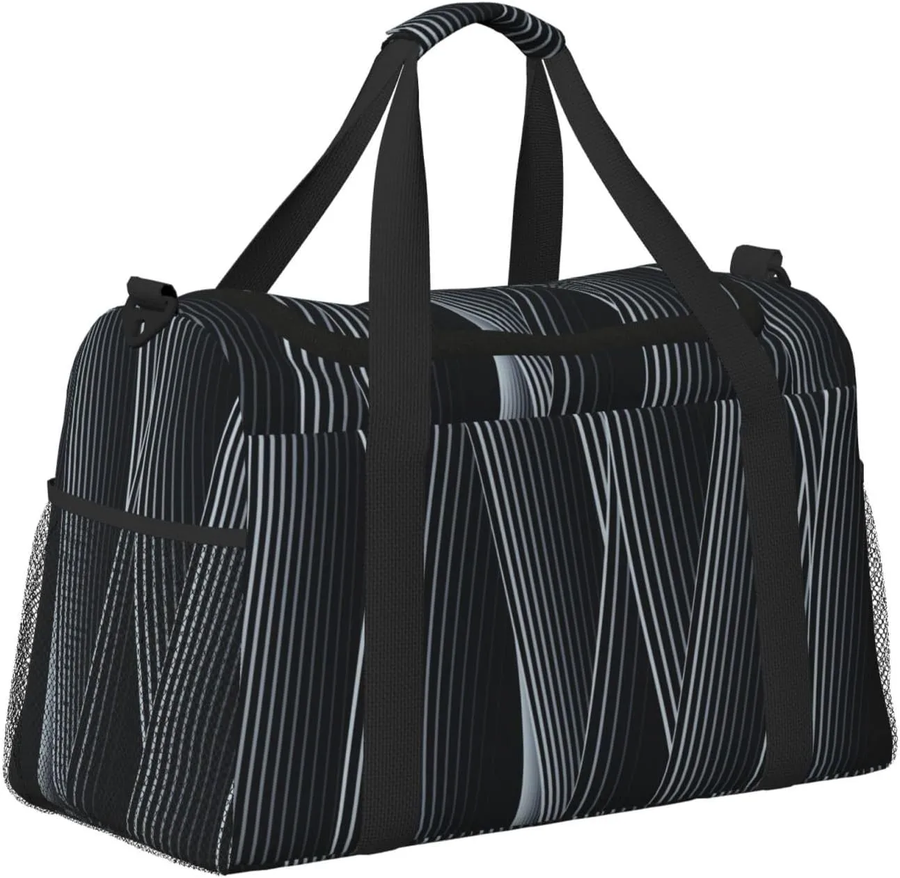 Black And White Line Travel Duffel Bag Large Foldable Waterproof Overnight Bag For Beach Swim Bags Pool Sports Gym