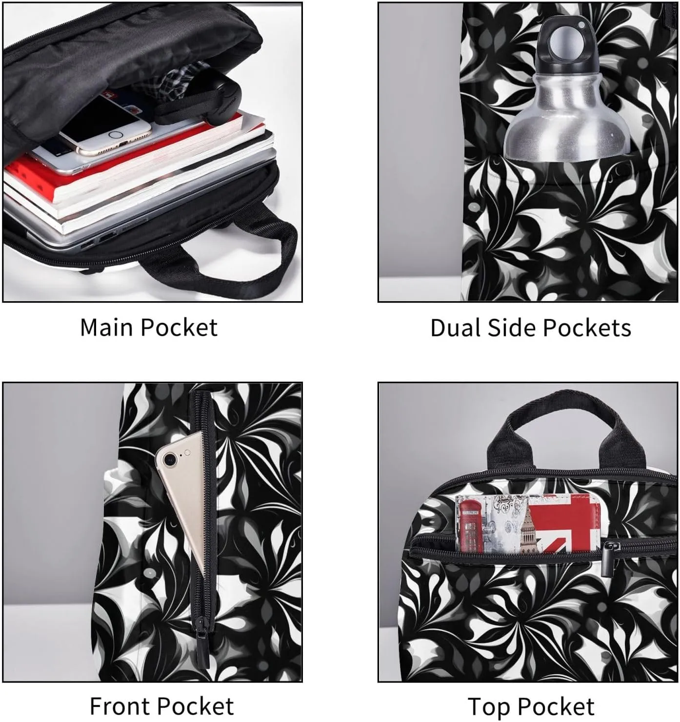 Black and white patterns print Lightweight Laptop Backpack Travel Daypack Bookbag for Women Men for Travel Work