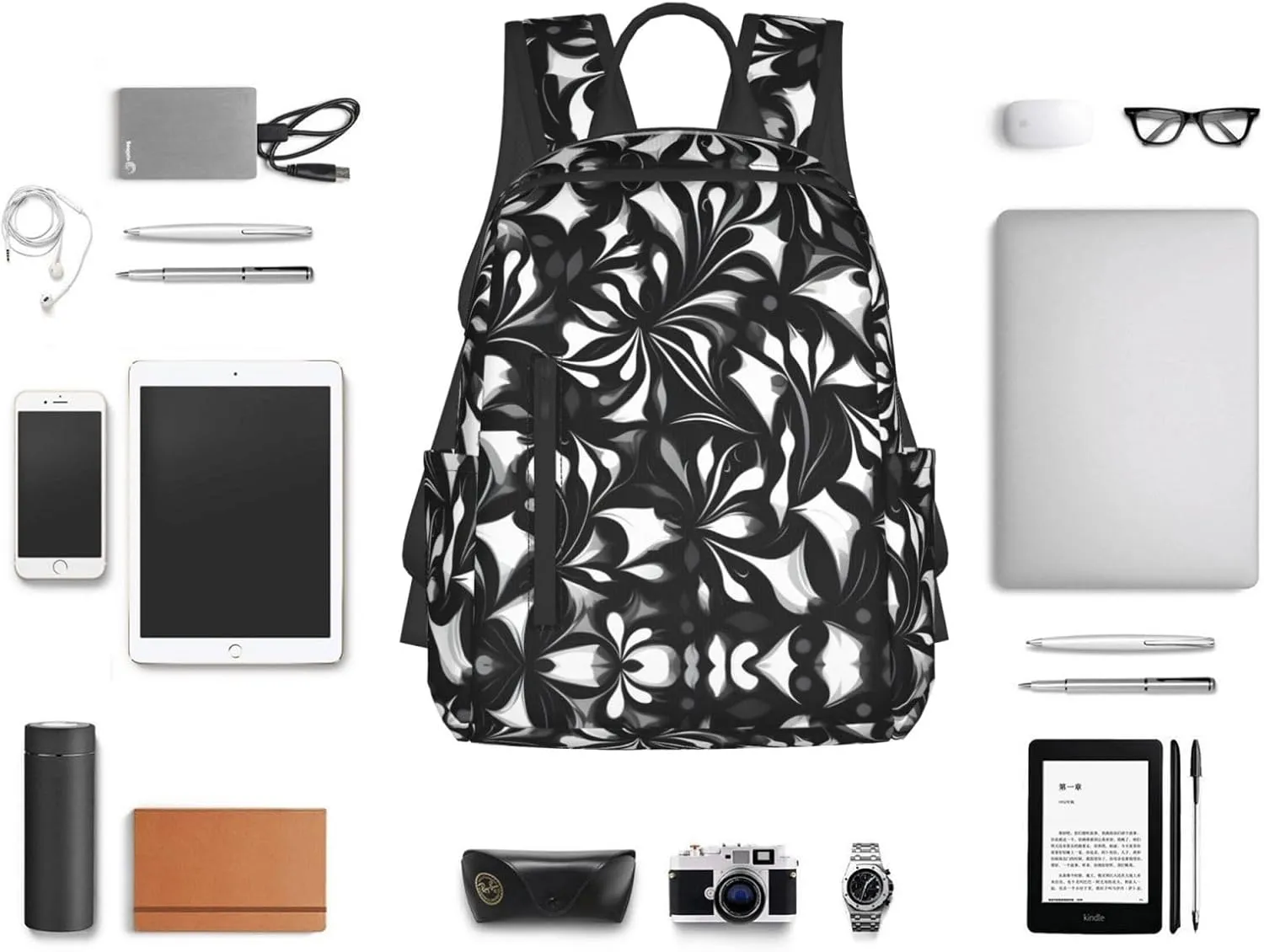 Black and white patterns print Lightweight Laptop Backpack Travel Daypack Bookbag for Women Men for Travel Work