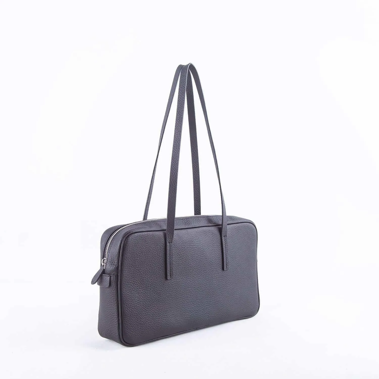 Black Top Grain Cow Leather Underarm Bag | Handbag