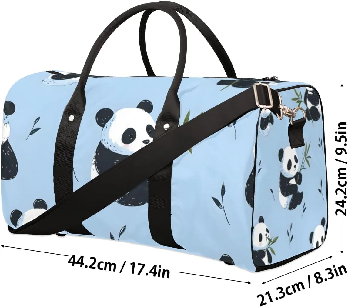 Black White Panda Travel Duffle Bag for Women Men Gym Duffel Foldable Bag Waterproof Weekender Green Leaves Duffle Tote