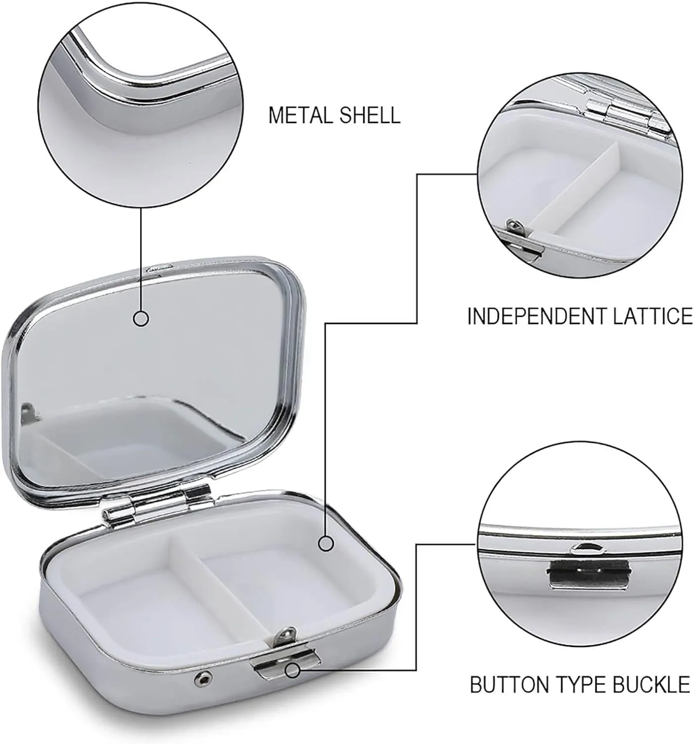 Blue Iceberg Pill Box, 2 Compartment Medicine Pill Case, Portable Pill Organizer for Pocket Or Purse Decorative Metal Medicine Vitamin Organizer