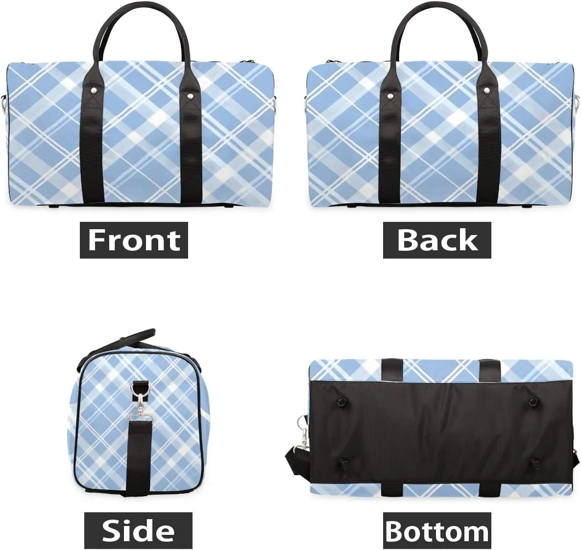 Blue Plaid Travel Duffle Bag for Women Men Gym Duffel Foldable Bag Waterproof Weekender Cute Retro Duffle Tote