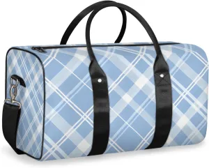 Blue Plaid Travel Duffle Bag for Women Men Gym Duffel Foldable Bag Waterproof Weekender Cute Retro Duffle Tote