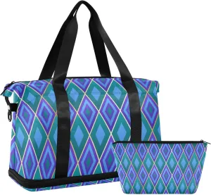 Blue Rhombus Versatile Sports Travel Bag - Lasting Twill Tote, Removable Wheel & Rod Bagging, Multi-pocket Design, Complimentary Makeup Bag