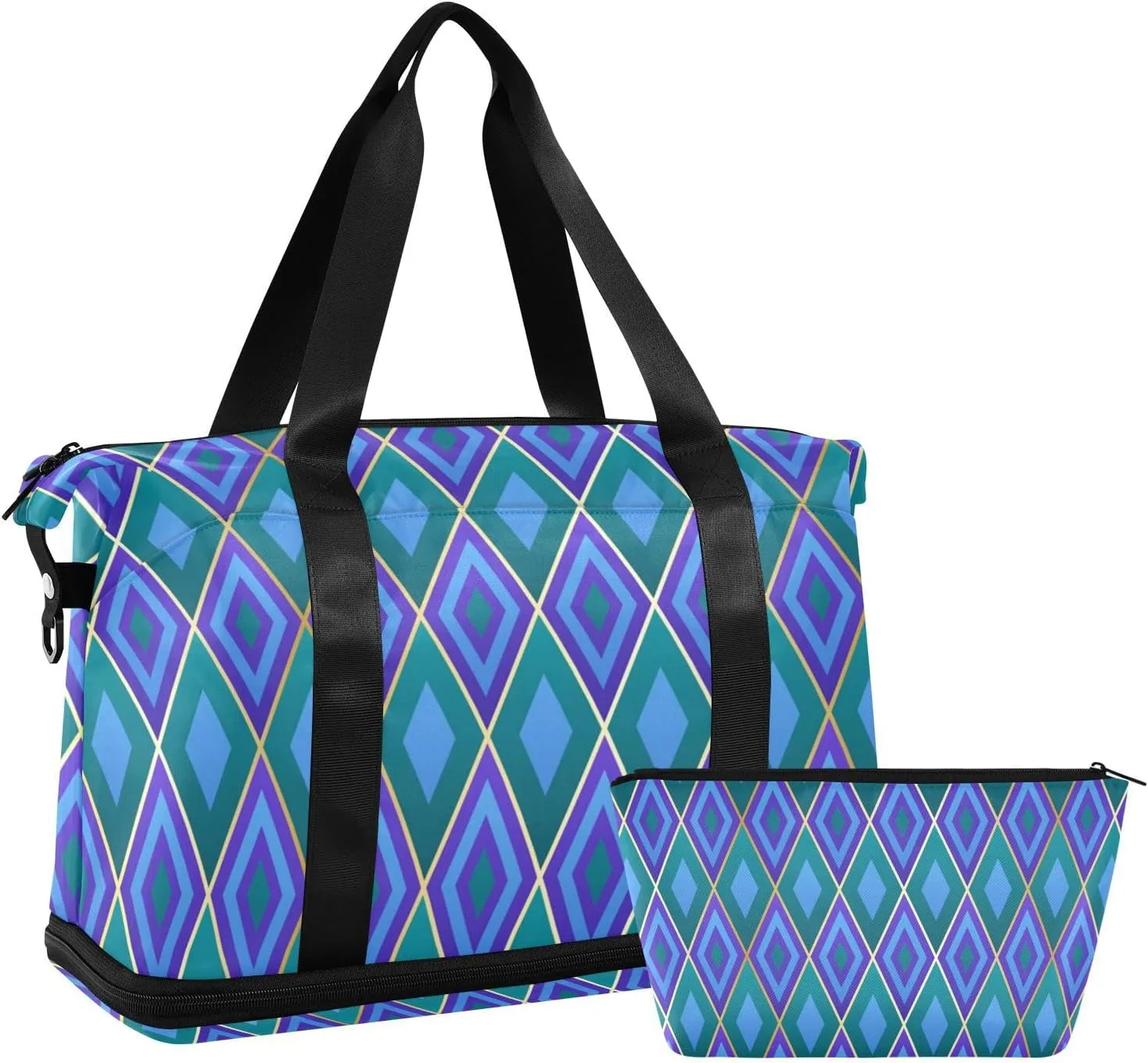 Blue Rhombus Versatile Sports Travel Bag - Lasting Twill Tote, Removable Wheel & Rod Bagging, Multi-pocket Design, Complimentary Makeup Bag